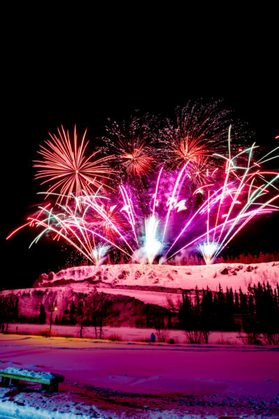 Fireworks Clay Cliffs Yukon River, Yukon Rendezvous