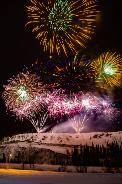Fireworks Clay Cliffs Yukon River, Yukon Rendezvous